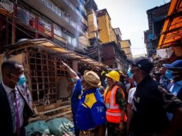 Gov Sanwo-Olu Visits Burnt Great Nigeria Skyscraper, Says It Will Be Demolished